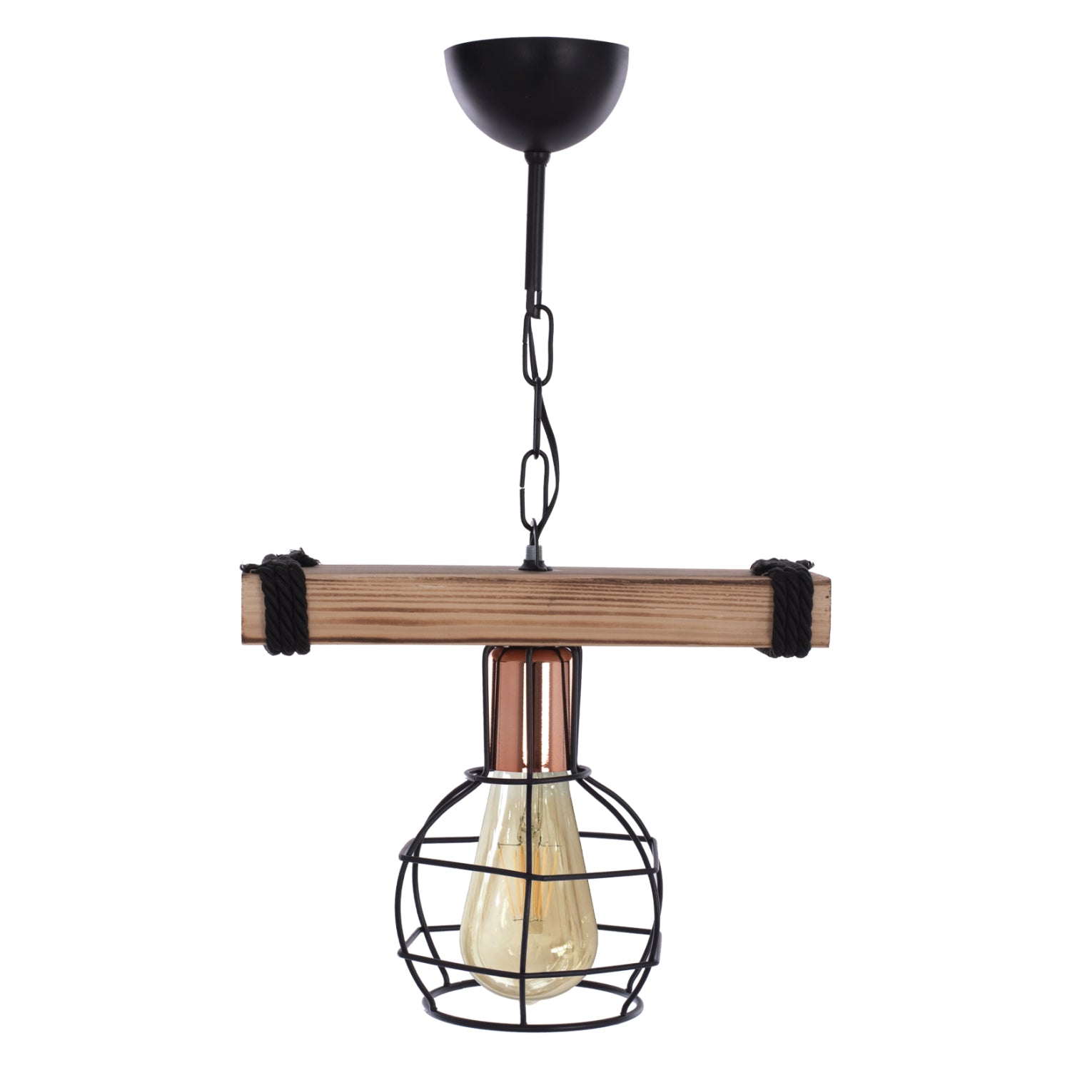CEILING PENDANT WITH WOOD AND METAL GRID 30x16x50Hcm.HM7680.01