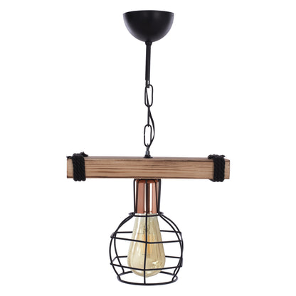CEILING PENDANT WITH WOOD AND METAL GRID 30x16x50Hcm.HM7680.01