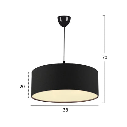 PENDANT CEILING LAMP HM7620.03 BLACK TEXTILE DRUM SHADE