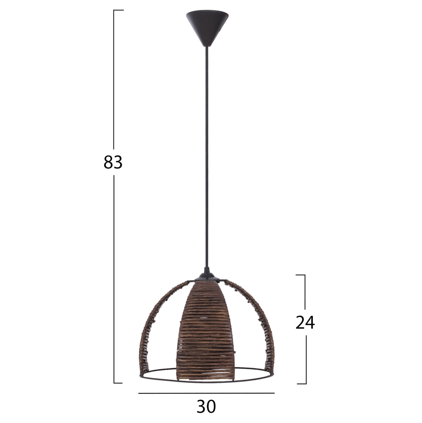 CEILING PENDANT METAL CAP WITH WOODEN STRIPS Φ30x83Hcm.HM7703.01