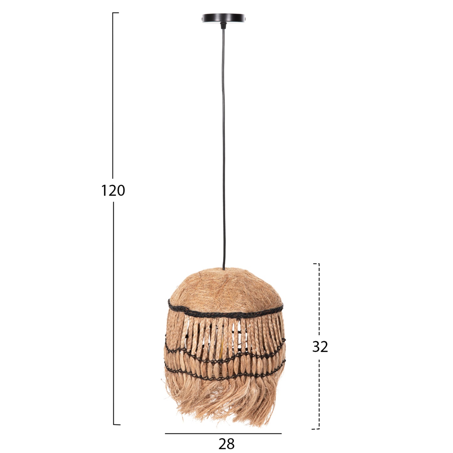 CEILING PENDANT SPHERICAL WITH FRINGES ABACA FIBERS IN NATURAL COLOR Φ28x32-120Hcm.HM7805