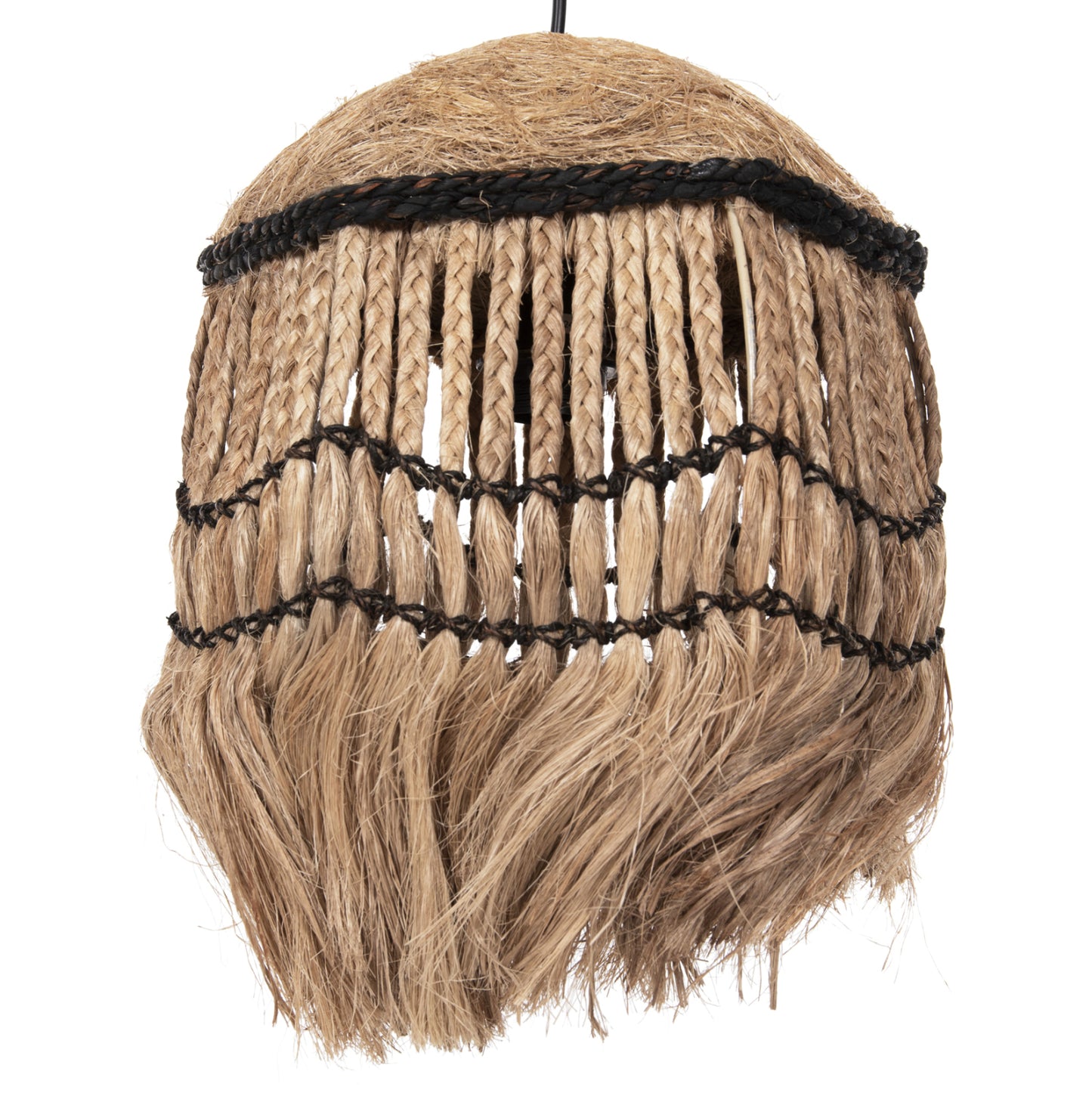 CEILING PENDANT SPHERICAL WITH FRINGES ABACA FIBERS IN NATURAL COLOR Φ28x32-120Hcm.HM7805