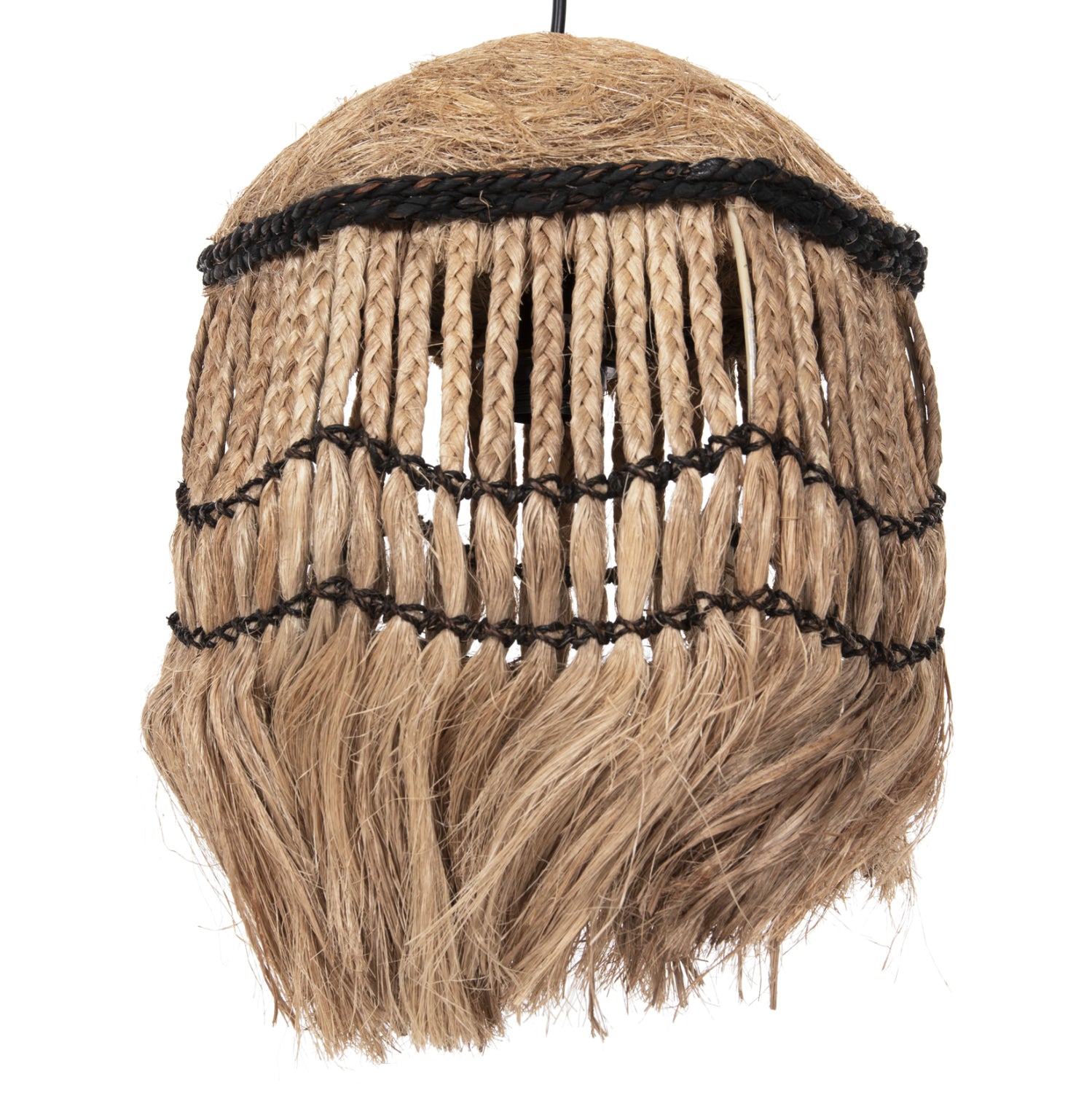 CEILING PENDANT SPHERICAL WITH FRINGES ABACA FIBERS IN NATURAL COLOR Φ28x32-120Hcm.HM7805