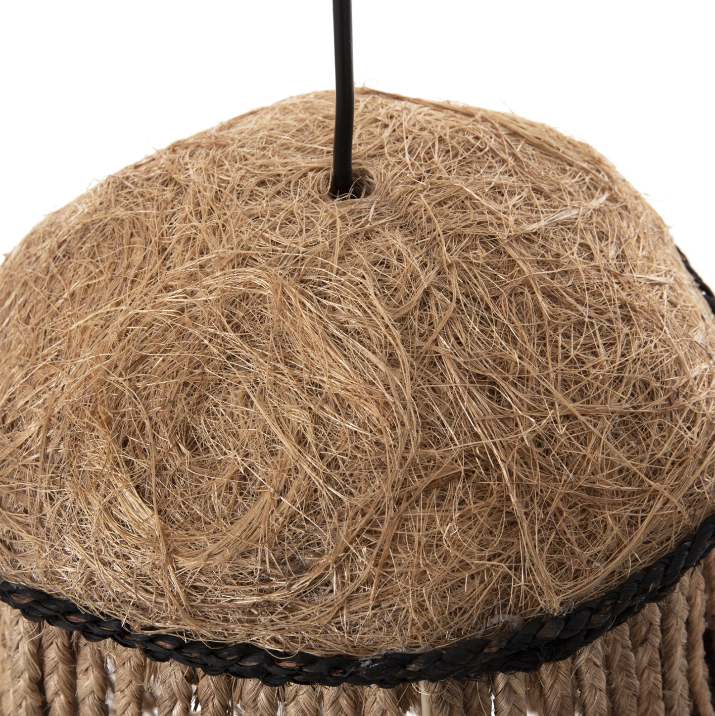 CEILING PENDANT SPHERICAL WITH FRINGES ABACA FIBERS IN NATURAL COLOR Φ28x32-120Hcm.HM7805