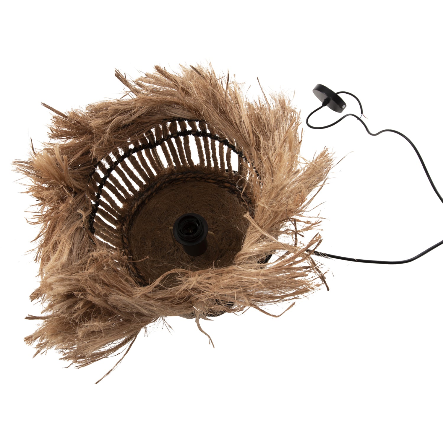 CEILING PENDANT SPHERICAL WITH FRINGES ABACA FIBERS IN NATURAL COLOR Φ28x32-120Hcm.HM7805