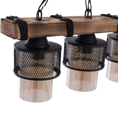 CEILING PENDANT 3-LIGHT WITH CHAIN WOOD AND METAL CAPS 50x12x60Hcm.HM7699.01