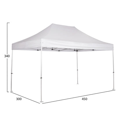 GAZEBO HEAVY-DUTY CRESSEN HM6306 FOLDABLE-ALUMINUM SILVER FRAME-WHITE SHADES 3x4,5x3,4Hm