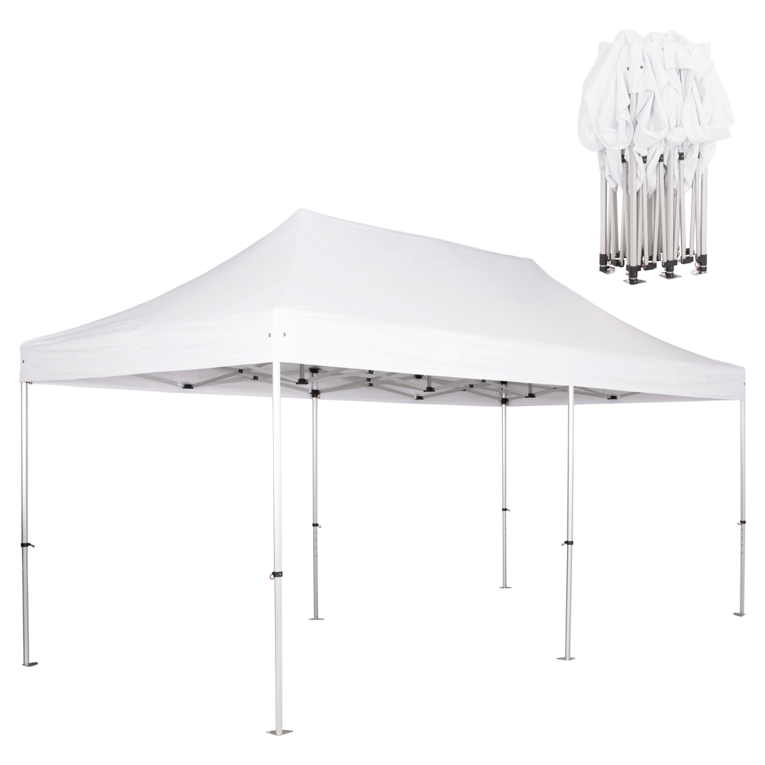 GAZEBO HEAVY-DUTY CRESSEN HM6307 FOLDABLE-ALUMINUM SILVER FRAME-WHITE SHADES 3x6x3,4Hm