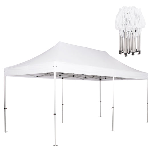 GAZEBO HEAVY-DUTY CRESSEN HM6307 FOLDABLE-ALUMINUM SILVER FRAME-WHITE SHADES 3x6x3,4Hm