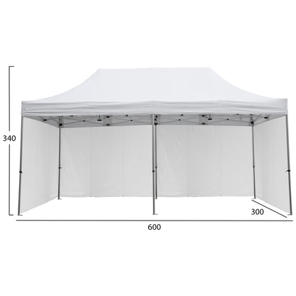 GAZEBO WITH 4 SIDEWALL SHADES CRESSEN HM21099.01 FOLDABLE-ALUMINUM SILVER FRAME-WHITE 3x6x3.4Hm