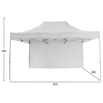 GAZEBO HEAVY DUTY WITH SIDEWALL SHADE CRESSEN HM21098 FOLDABLE-ALUMINUM SILVER FRAME-WHITE 3x4,5x3,4Hm