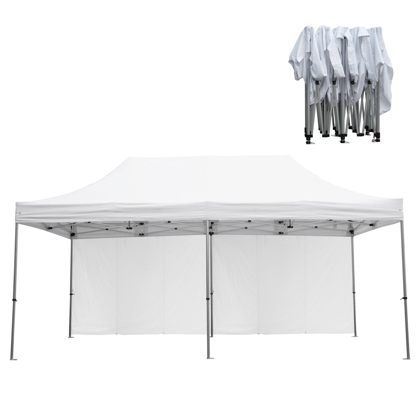 GAZEBO HEAVY DUTY WITH SIDEWALL SHADES CRESSEN HM21099 FOLDABLE-ALUMINUM SILVER FRAME-WHITE 3x6x3.4Hm