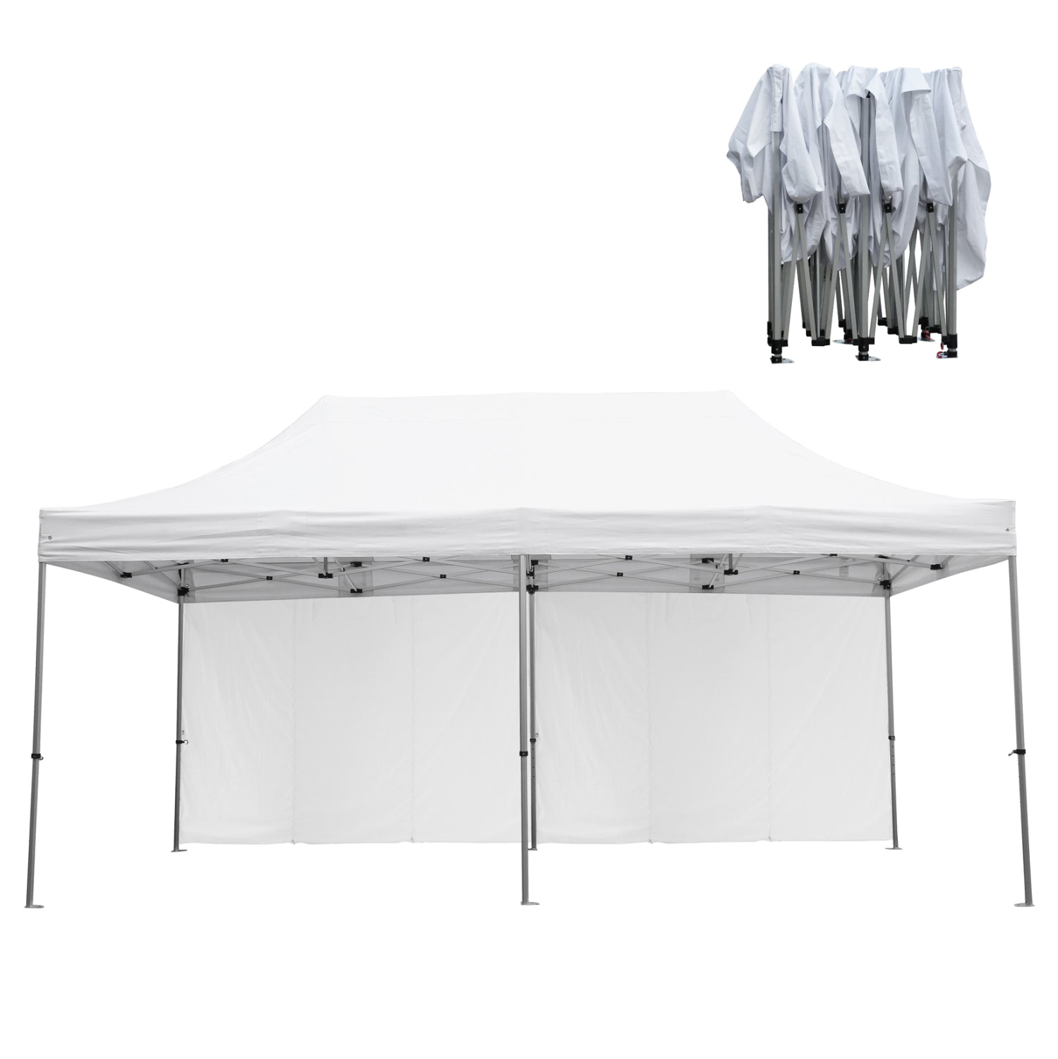 GAZEBO HEAVY DUTY WITH SIDEWALL SHADES CRESSEN HM21099 FOLDABLE-ALUMINUM SILVER FRAME-WHITE 3x6x3.4Hm