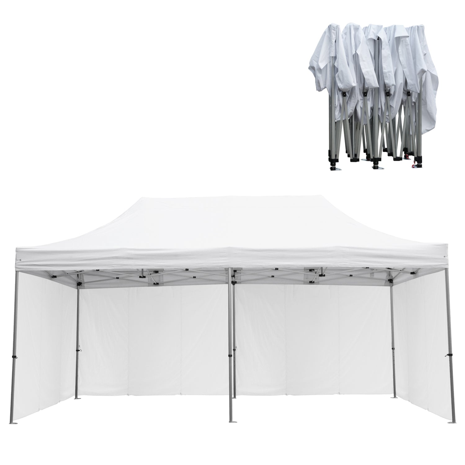 GAZEBO WITH 4 SIDEWALL SHADES CRESSEN HM21099.01 FOLDABLE-ALUMINUM SILVER FRAME-WHITE 3x6x3.4Hm