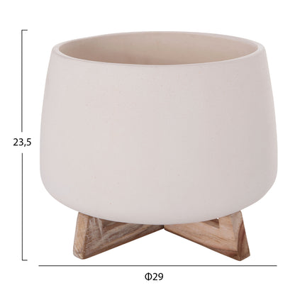 INDOOR POT FRELLO HM4674.02L FIBER CEMENT IN WHITE--TEAK STAND 29x29x23.5Hcm.