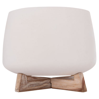 INDOOR POT FRELLO HM4674.02L FIBER CEMENT IN WHITE--TEAK STAND 29x29x23.5Hcm.