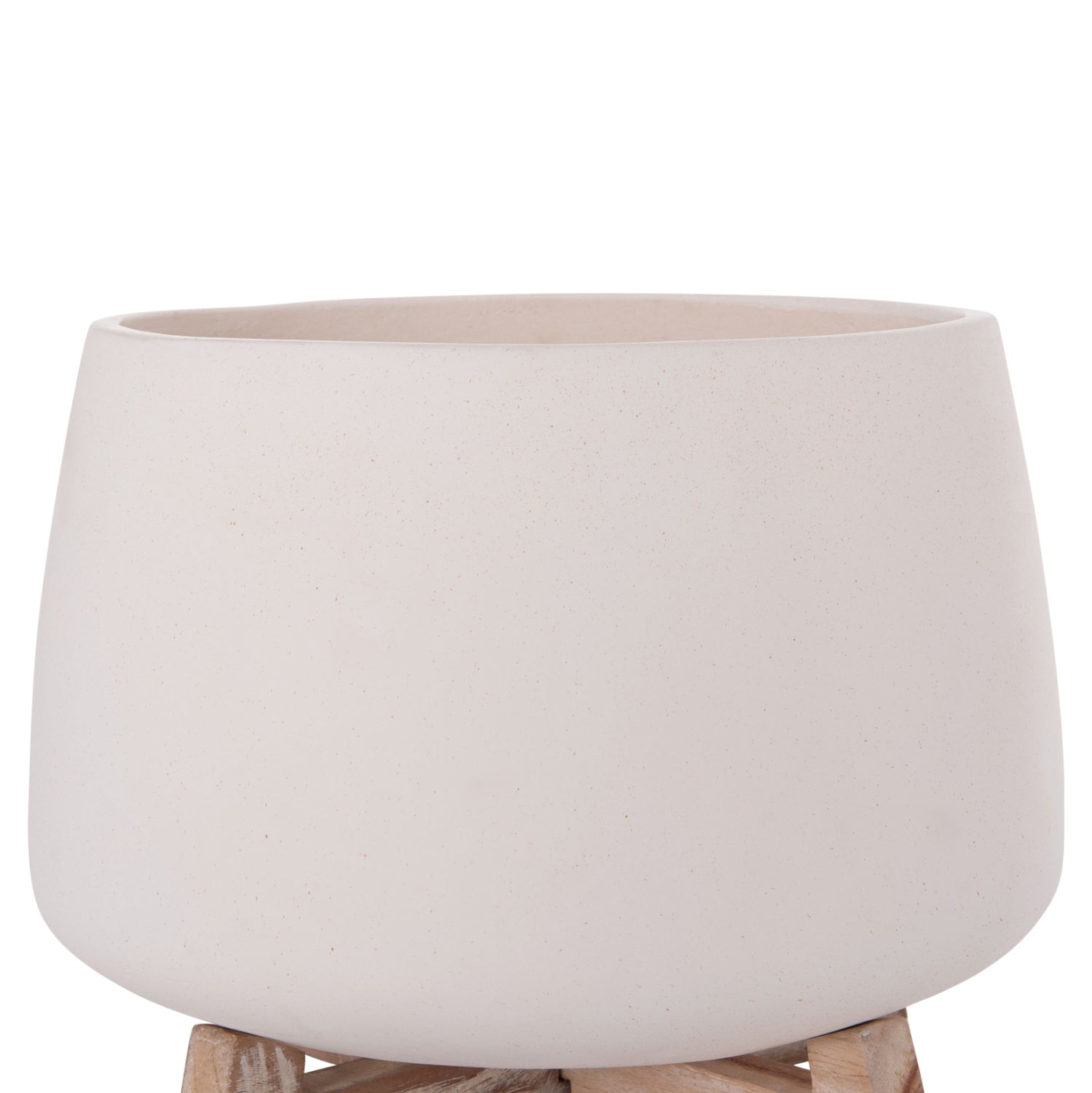INDOOR POT FRELLO HM4674.02L FIBER CEMENT IN WHITE--TEAK STAND 29x29x23.5Hcm.