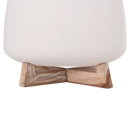 INDOOR POT FRELLO HM4674.02L FIBER CEMENT IN WHITE--TEAK STAND 29x29x23.5Hcm.