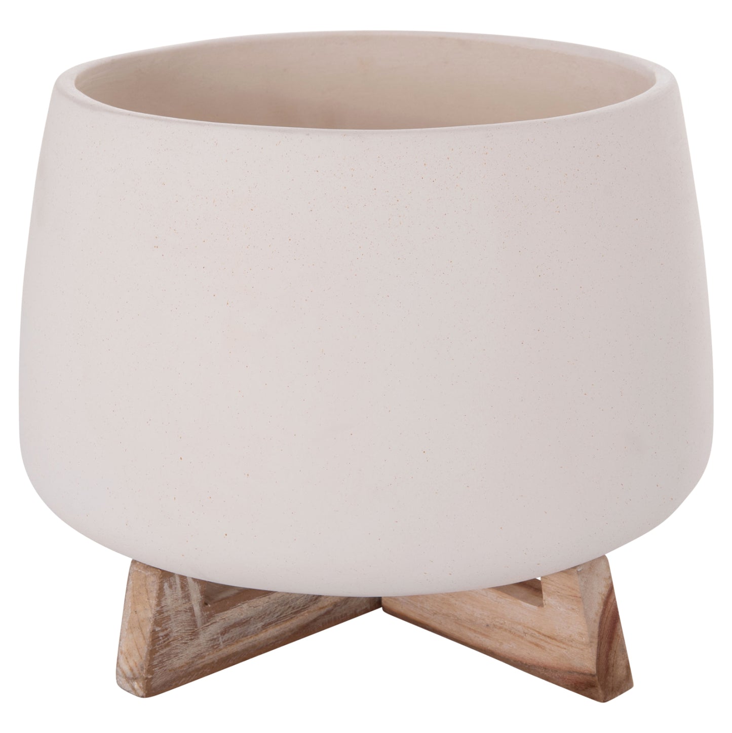 INDOOR POT FRELLO HM4674.02L FIBER CEMENT IN WHITE--TEAK STAND 29x29x23.5Hcm.