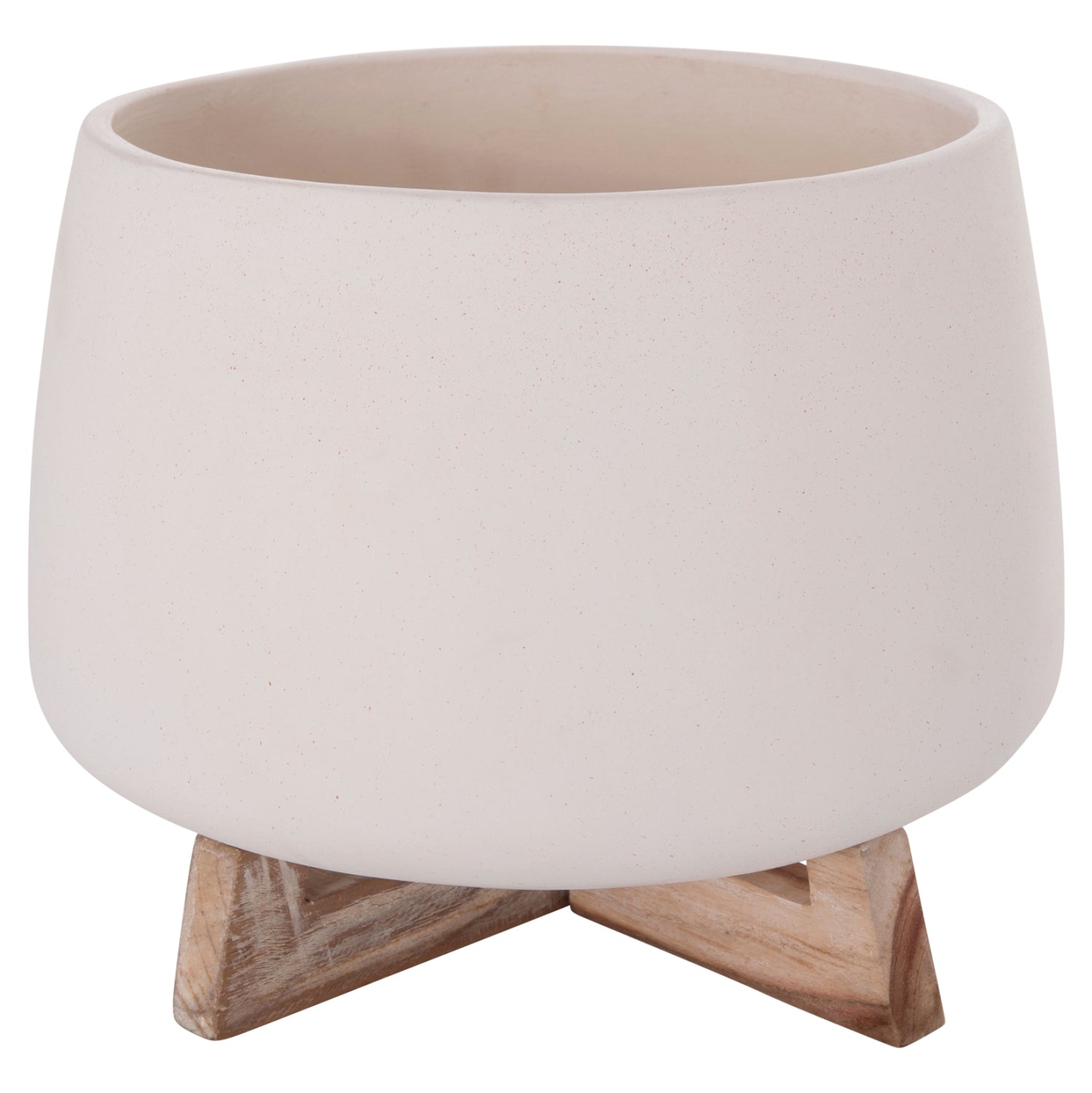 INDOOR POT FRELLO HM4674.02L FIBER CEMENT IN WHITE--TEAK STAND 29x29x23.5Hcm.
