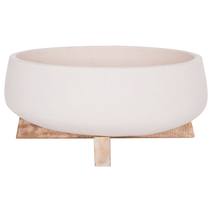 INDOOR POT FRELLO HM4674.02M FIBER CEMENT IN WHITE--TEAK STAND 27x26.5x12Hcm.