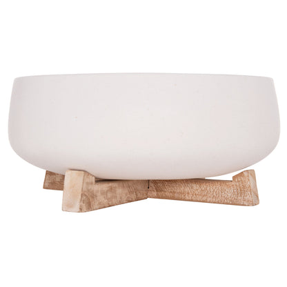 INDOOR POT FRELLO HM4674.02M FIBER CEMENT IN WHITE--TEAK STAND 27x26.5x12Hcm.