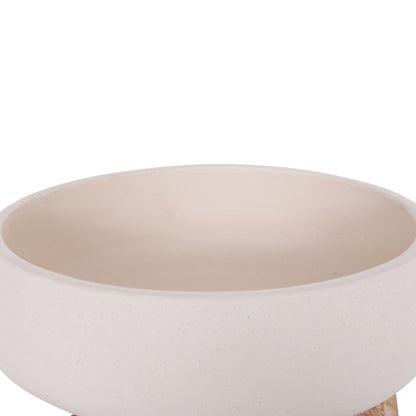 INDOOR POT FRELLO HM4674.02M FIBER CEMENT IN WHITE--TEAK STAND 27x26.5x12Hcm.