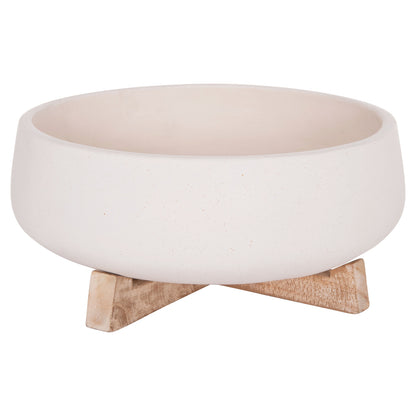 INDOOR POT FRELLO HM4674.02M FIBER CEMENT IN WHITE--TEAK STAND 27x26.5x12Hcm.