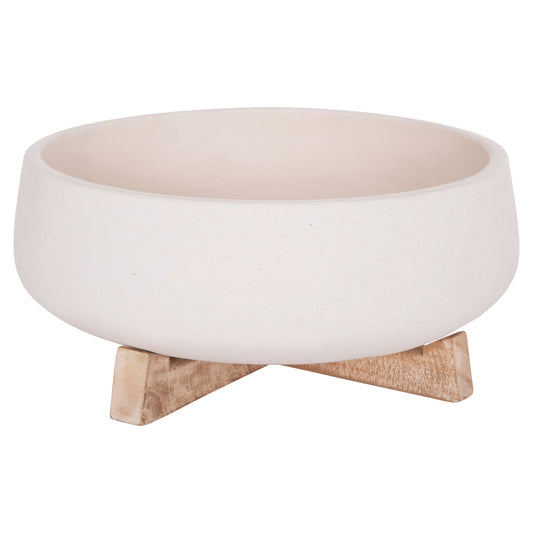 INDOOR POT FRELLO HM4674.02M FIBER CEMENT IN WHITE--TEAK STAND 27x26.5x12Hcm.
