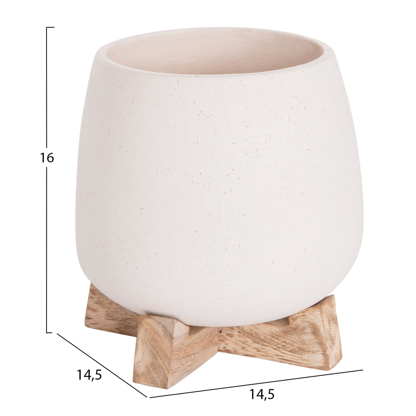 INDOOR POT FRELLO HM4674.02S FIBER CEMENT IN WHITE--TEAK STAND 14.5x14.5x16Hcm.