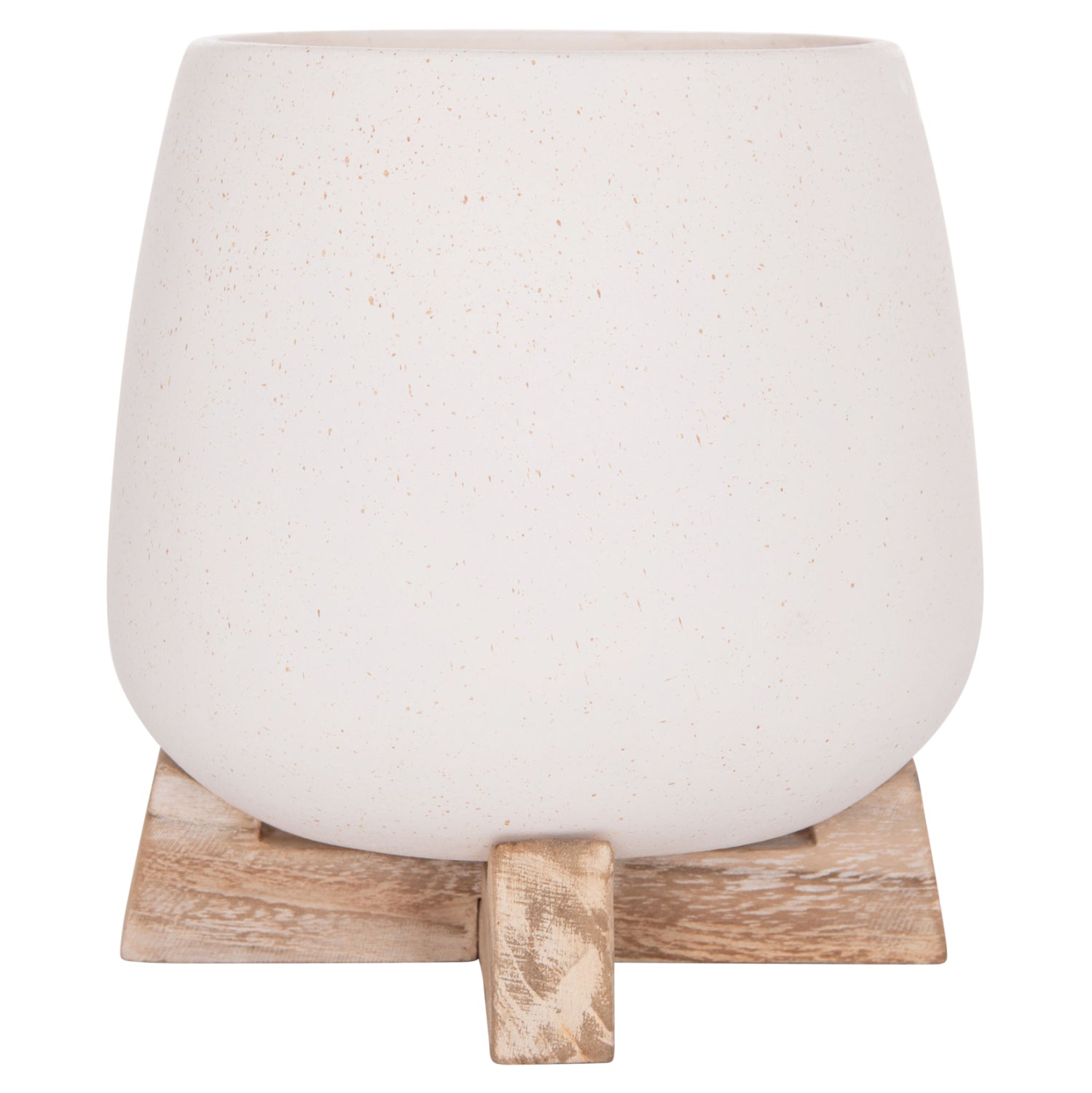 INDOOR POT FRELLO HM4674.02S FIBER CEMENT IN WHITE--TEAK STAND 14.5x14.5x16Hcm.