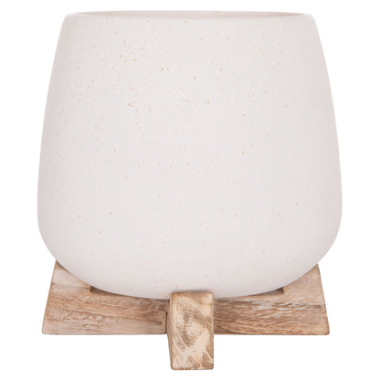 INDOOR POT FRELLO HM4674.02S FIBER CEMENT IN WHITE--TEAK STAND 14.5x14.5x16Hcm.