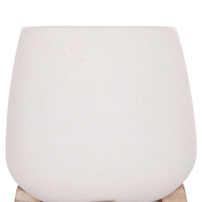INDOOR POT FRELLO HM4674.02S FIBER CEMENT IN WHITE--TEAK STAND 14.5x14.5x16Hcm.