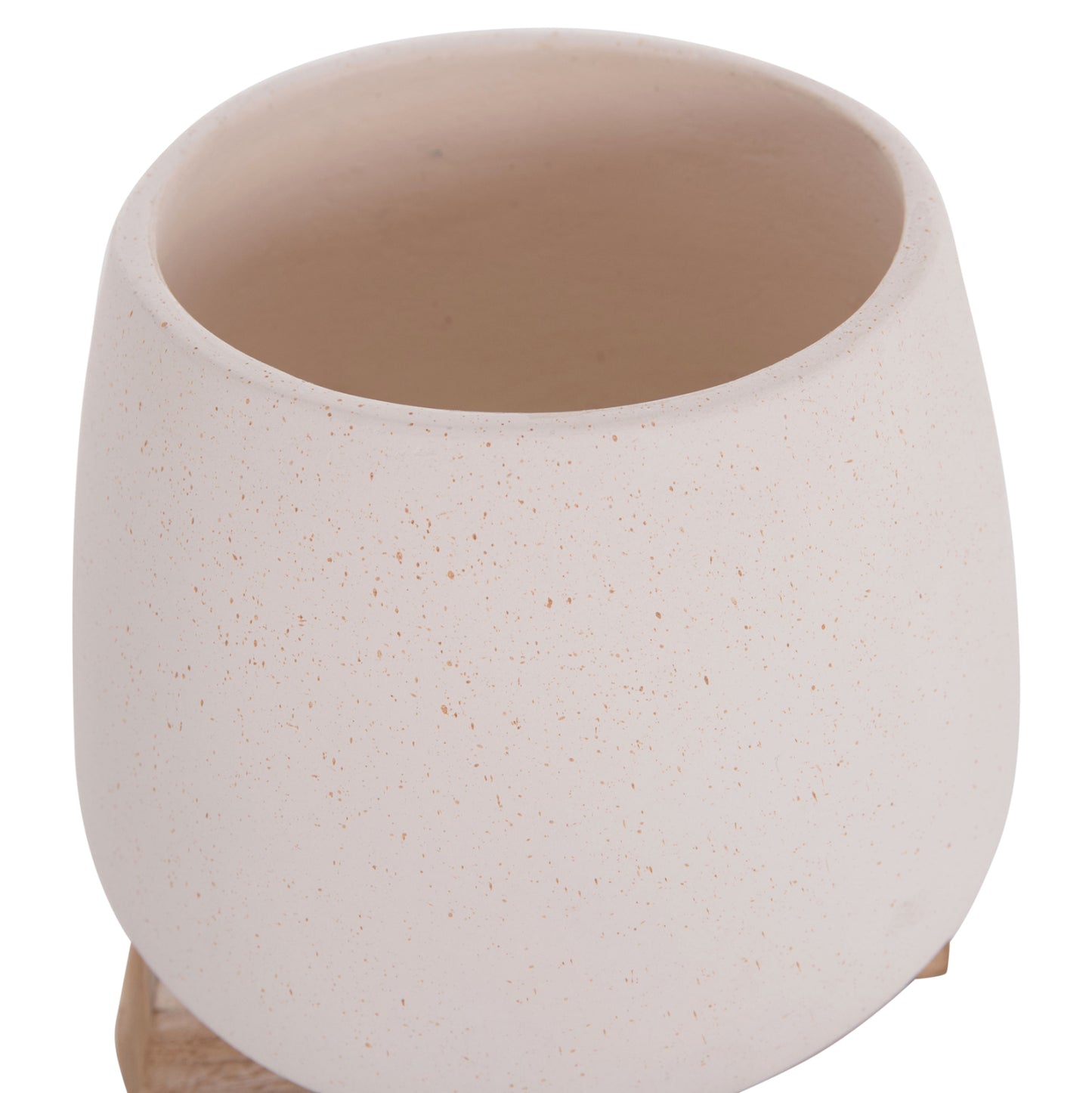INDOOR POT FRELLO HM4674.02S FIBER CEMENT IN WHITE--TEAK STAND 14.5x14.5x16Hcm.