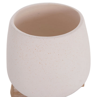 INDOOR POT FRELLO HM4674.02S FIBER CEMENT IN WHITE--TEAK STAND 14.5x14.5x16Hcm.