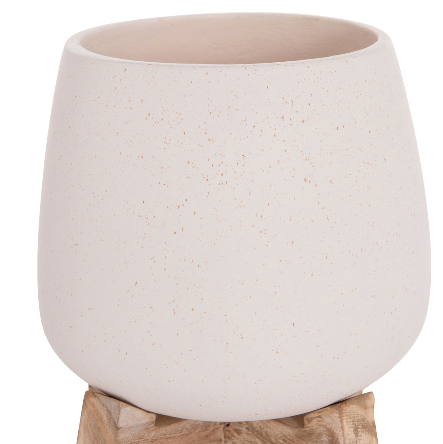INDOOR POT FRELLO HM4674.02S FIBER CEMENT IN WHITE--TEAK STAND 14.5x14.5x16Hcm.