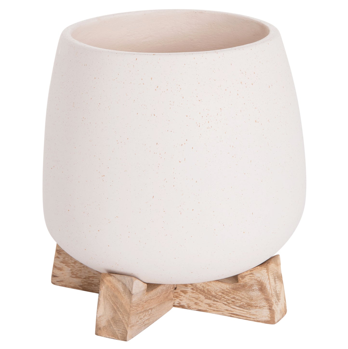 INDOOR POT FRELLO HM4674.02S FIBER CEMENT IN WHITE--TEAK STAND 14.5x14.5x16Hcm.