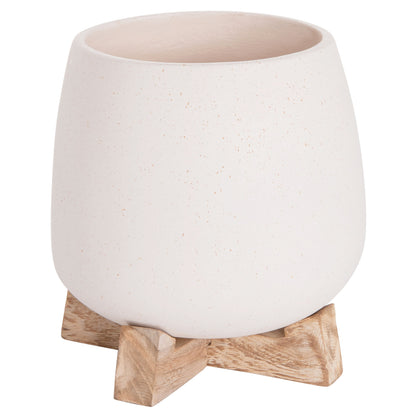 INDOOR POT FRELLO HM4674.02S FIBER CEMENT IN WHITE--TEAK STAND 14.5x14.5x16Hcm.