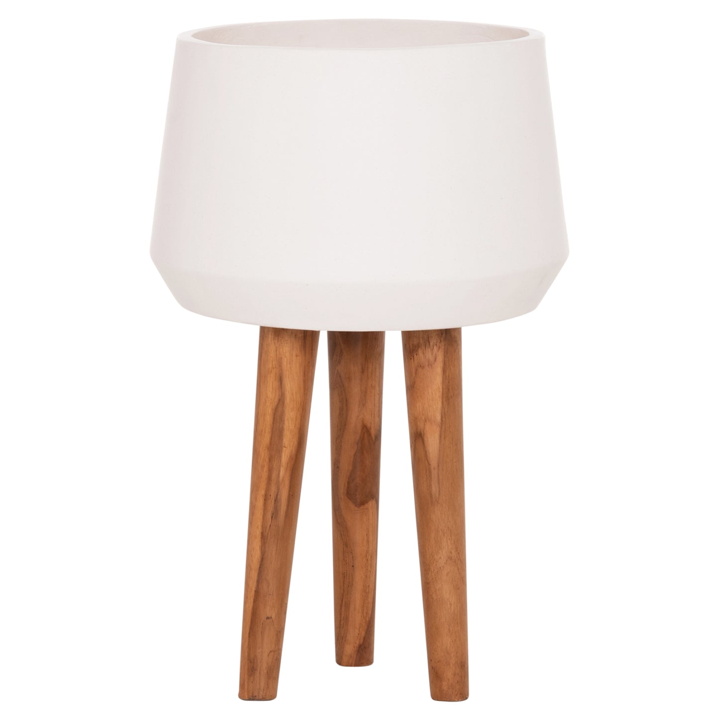 INDOOR POT QUAN HM4680.02L FIBER CEMENT IN WHITE--TEAK BASE Φ40x85Hcm