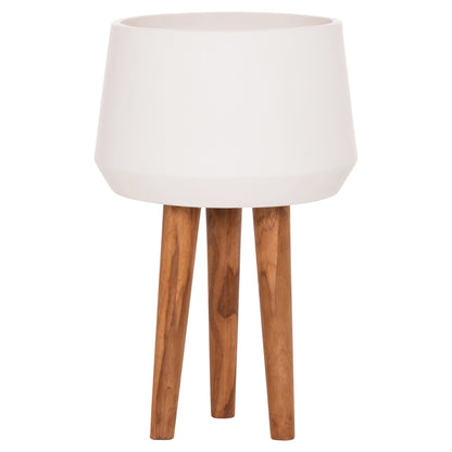 INDOOR POT QUAN HM4680.02L FIBER CEMENT IN WHITE--TEAK BASE Φ40x85Hcm