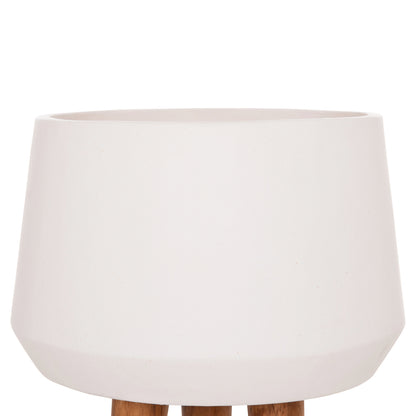INDOOR POT QUAN HM4680.02L FIBER CEMENT IN WHITE--TEAK BASE Φ40x85Hcm