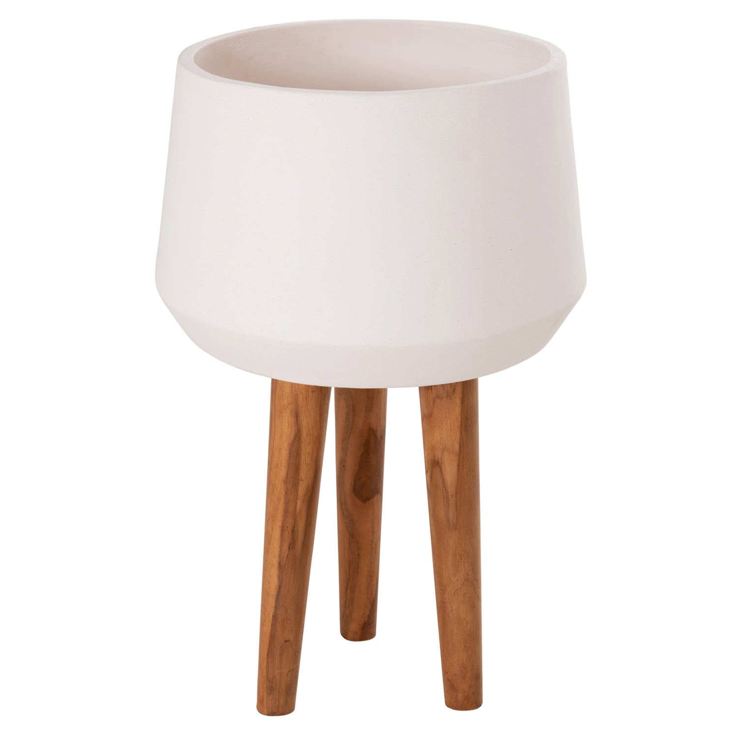 INDOOR POT QUAN HM4680.02L FIBER CEMENT IN WHITE--TEAK BASE Φ40x85Hcm