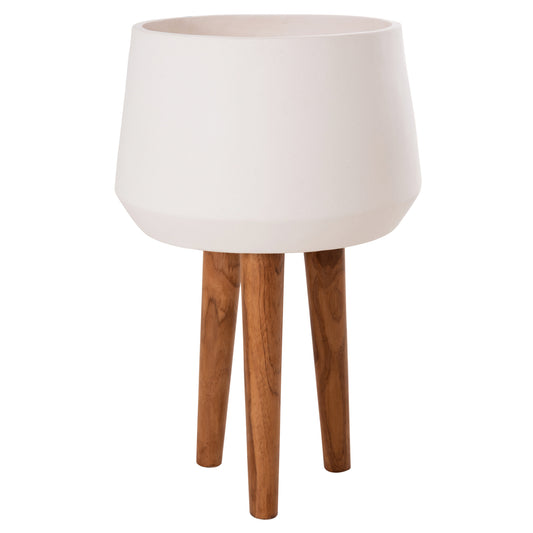 INDOOR POT QUAN HM4680.02L FIBER CEMENT IN WHITE--TEAK BASE Φ40x85Hcm