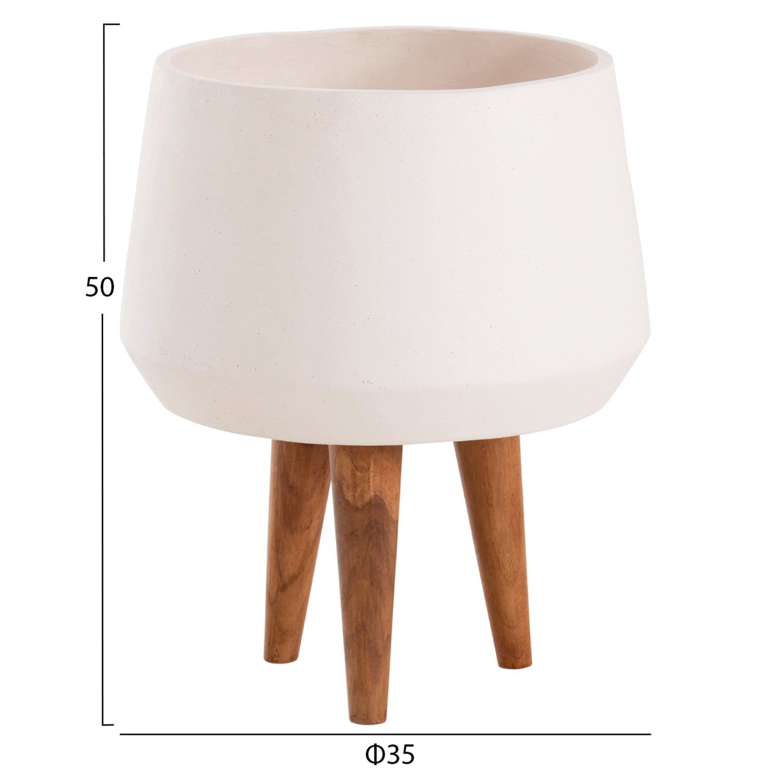 INDOOR POT QUAN HM4680.02M FIBER CEMENT IN WHITE--TEAK BASE Φ40x65Hcm