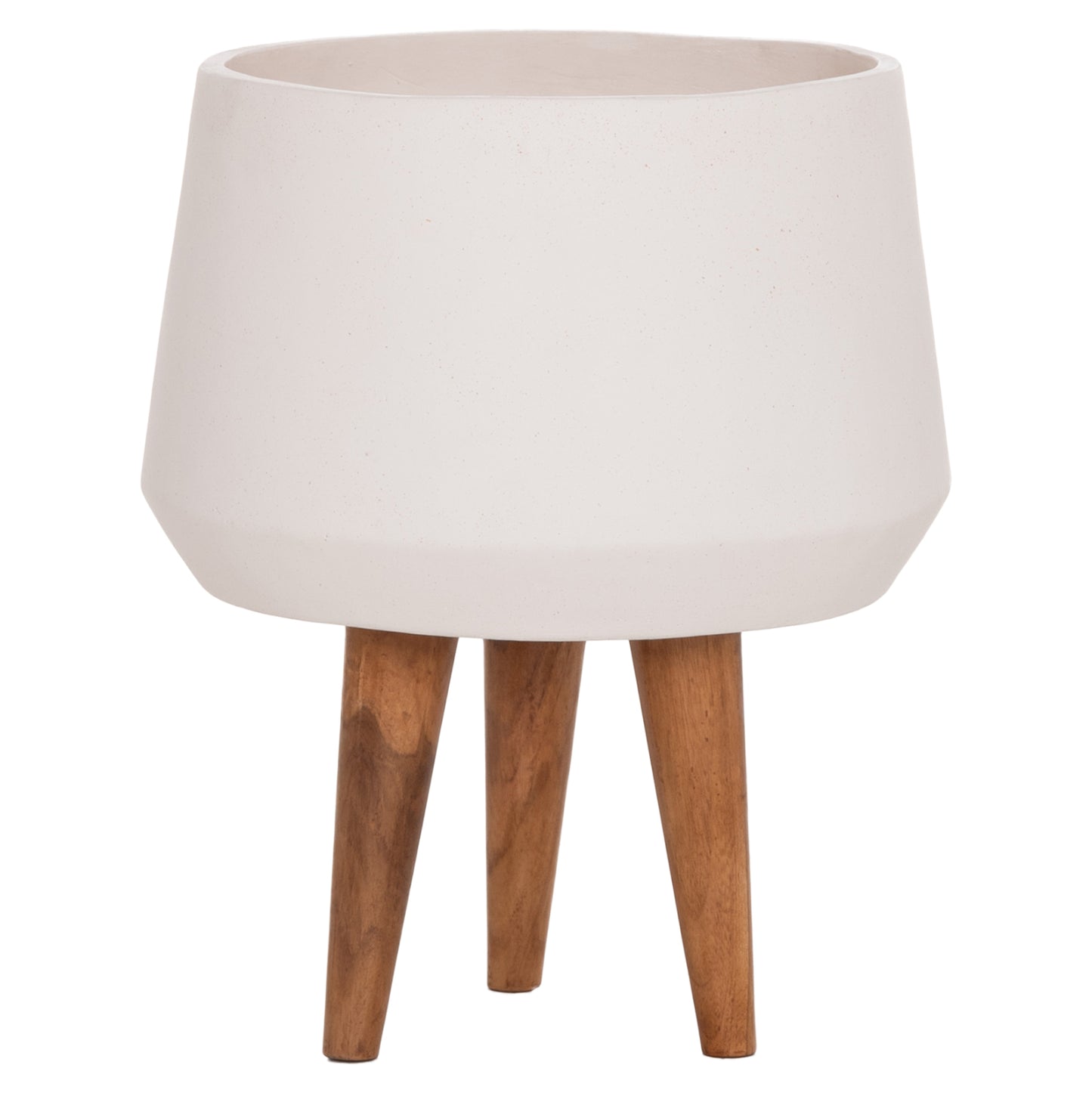 INDOOR POT QUAN HM4680.02M FIBER CEMENT IN WHITE--TEAK BASE Φ40x65Hcm