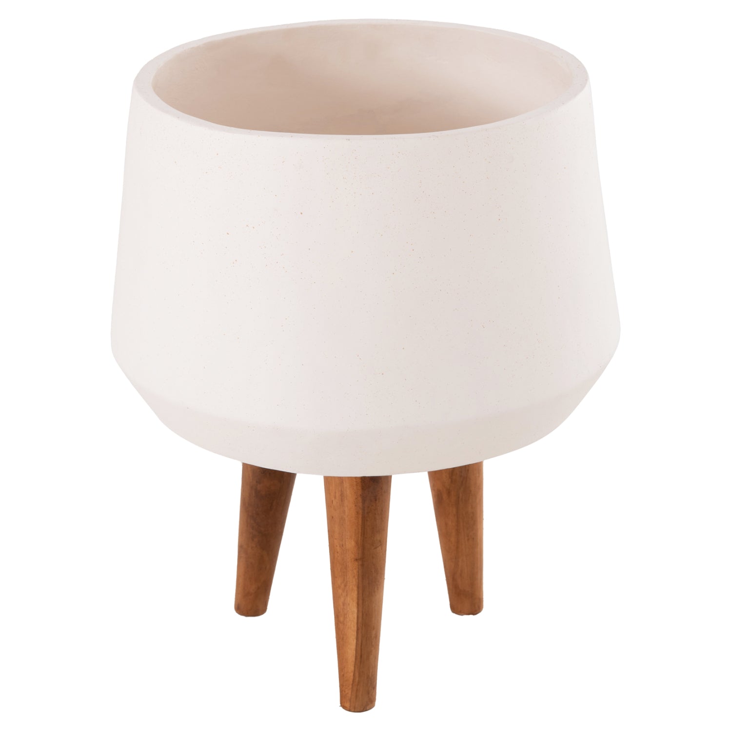INDOOR POT QUAN HM4680.02M FIBER CEMENT IN WHITE--TEAK BASE Φ40x65Hcm