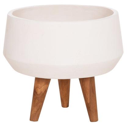 INDOOR POT QUAN HM4680.02S FIBER CEMENT IN WHITE--TEAK BASE Φ37x36Hcm