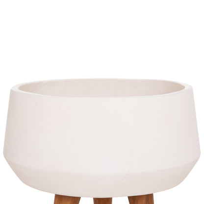 INDOOR POT QUAN HM4680.02S FIBER CEMENT IN WHITE--TEAK BASE Φ37x36Hcm