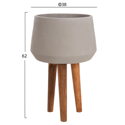 INDOOR POT QUAN HM4680.03L FIBER CEMENT IN GREY--TEAK BASE Φ38x62Hcm