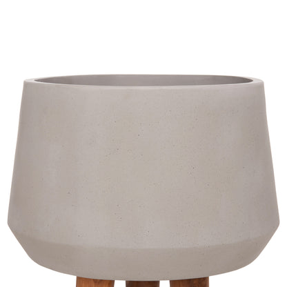 INDOOR POT QUAN HM4680.03L FIBER CEMENT IN GREY--TEAK BASE Φ38x62Hcm